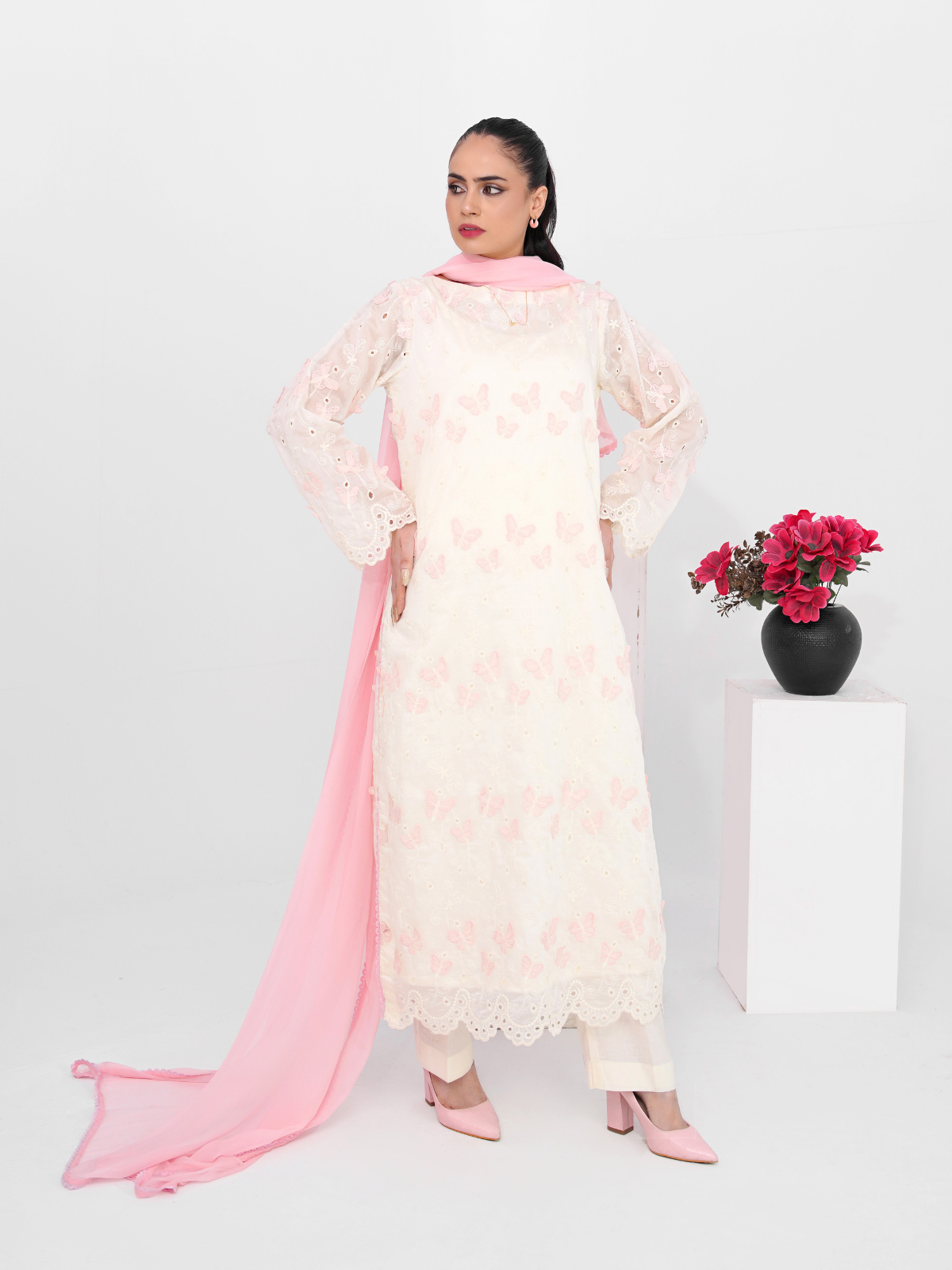 Butter Veil 3 Piece Embroidered Suit